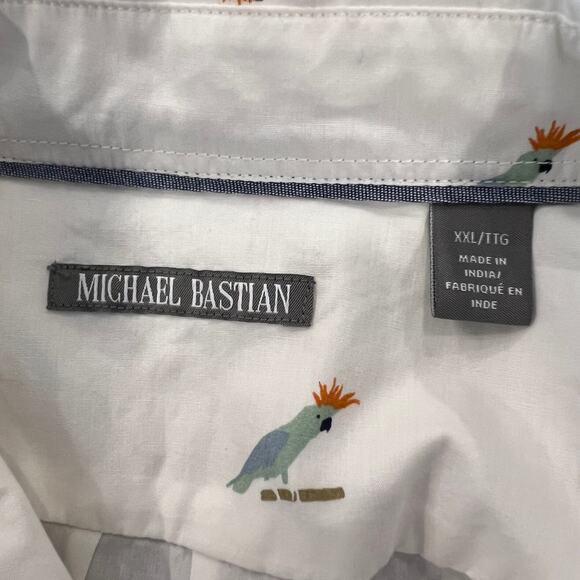 NWT Michael Bastian Men's White W/Parrot Print Short Sleeve Button Shirt - XXL - Picture 6 of 7